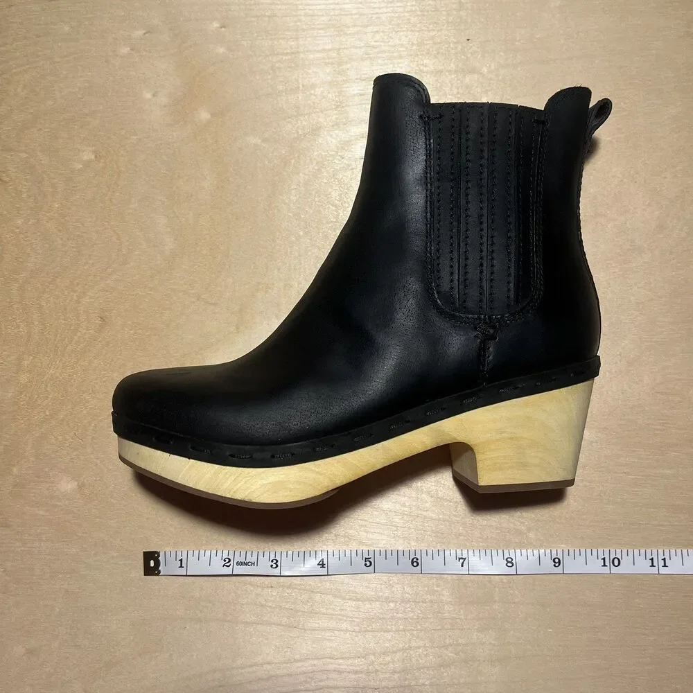 FRYE Odessa Chelsea Clog Boots Booties Black Nubuck Leather Wood Heel Sz 6.5